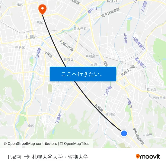 里塚南 to 札幌大谷大学・短期大学 map