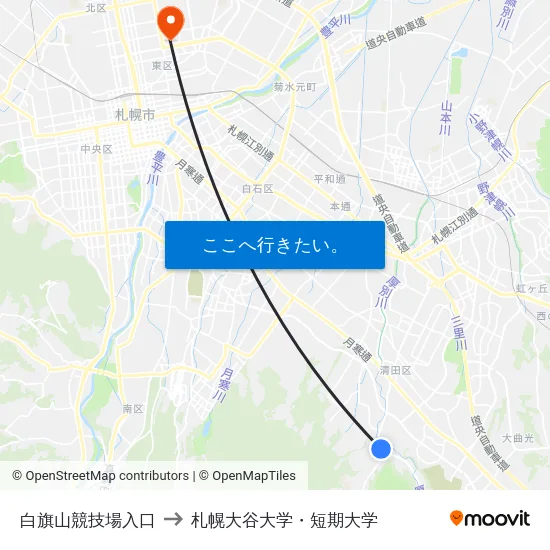 白旗山競技場入口 to 札幌大谷大学・短期大学 map