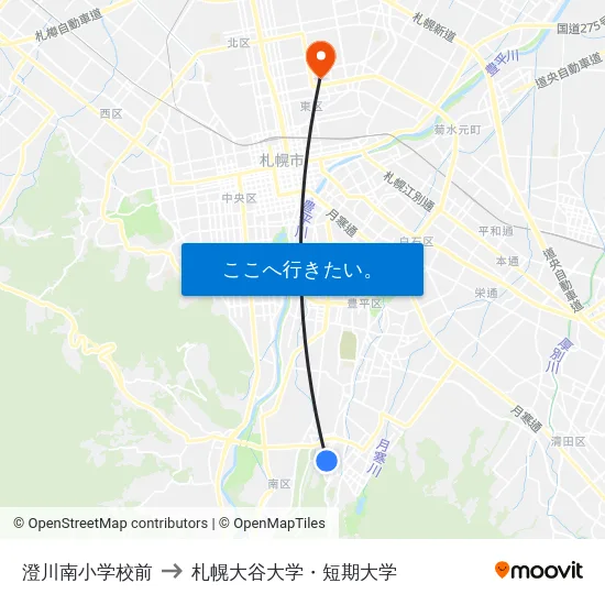澄川南小学校前 to 札幌大谷大学・短期大学 map