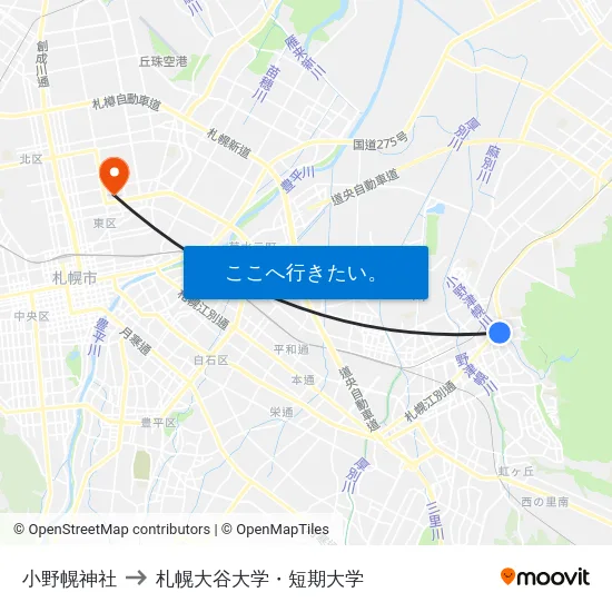 小野幌神社 to 札幌大谷大学・短期大学 map