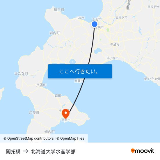 開拓橋 to 北海道大学水産学部 map