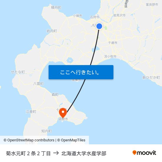 菊水元町２条２丁目 to 北海道大学水産学部 map