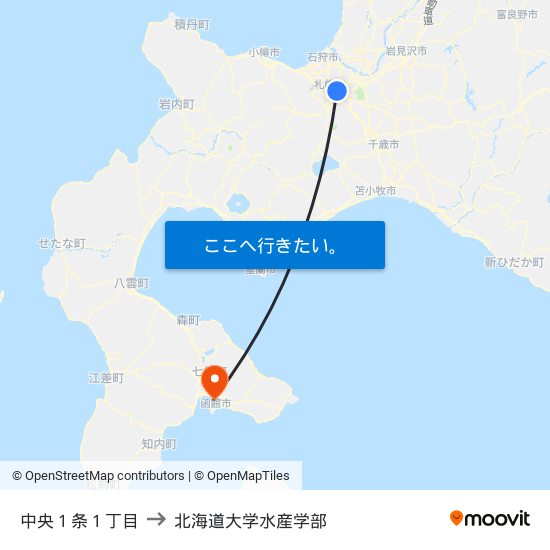 中央１条１丁目 to 北海道大学水産学部 map