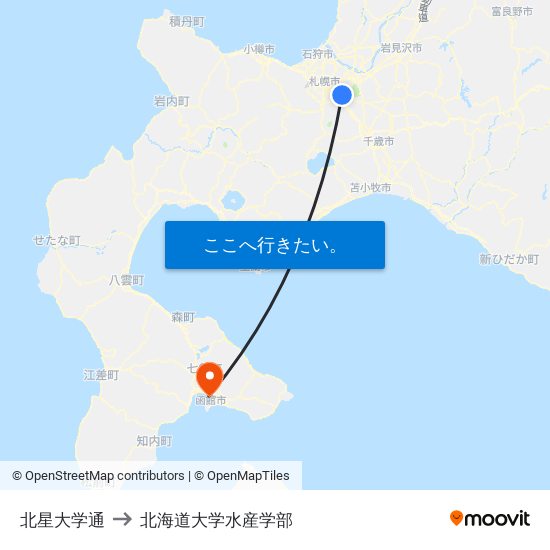 北星大学通 to 北海道大学水産学部 map