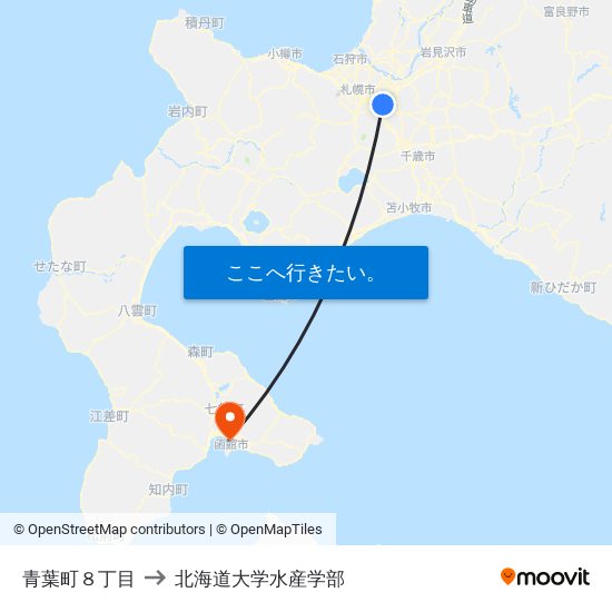 青葉町８丁目 to 北海道大学水産学部 map