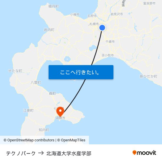 テクノパーク to 北海道大学水産学部 map
