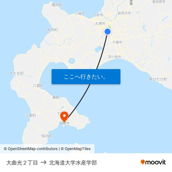 大曲光２丁目 to 北海道大学水産学部 map