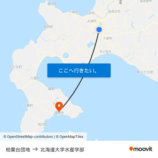 柏葉台団地 to 北海道大学水産学部 map