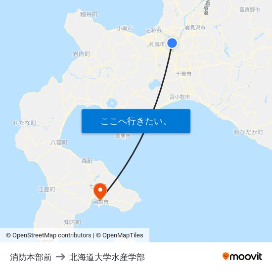 消防本部前 to 北海道大学水産学部 map