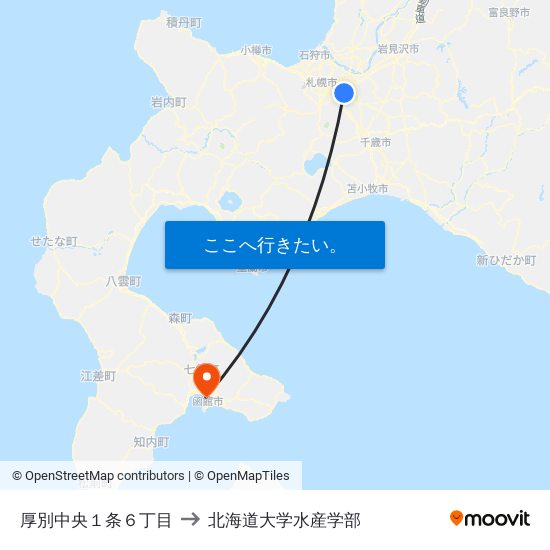 厚別中央１条６丁目 to 北海道大学水産学部 map