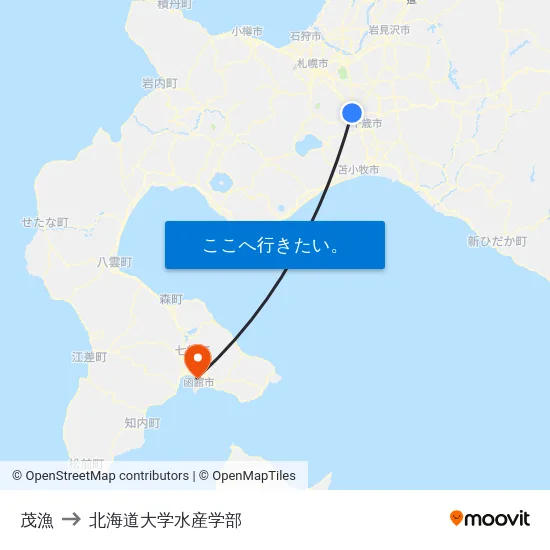 茂漁 to 北海道大学水産学部 map