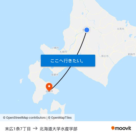 末広1条7丁目 to 北海道大学水産学部 map