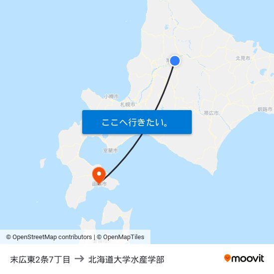 末広東2条7丁目 to 北海道大学水産学部 map