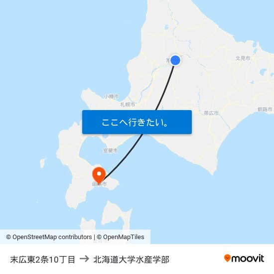 末広東2条10丁目 to 北海道大学水産学部 map