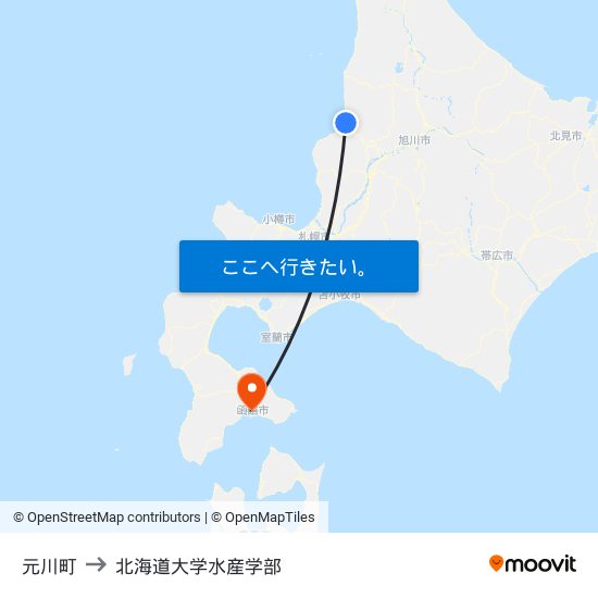 元川町 to 北海道大学水産学部 map