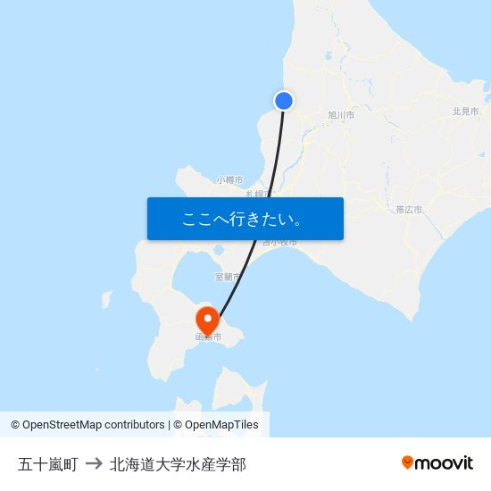 五十嵐町 to 北海道大学水産学部 map