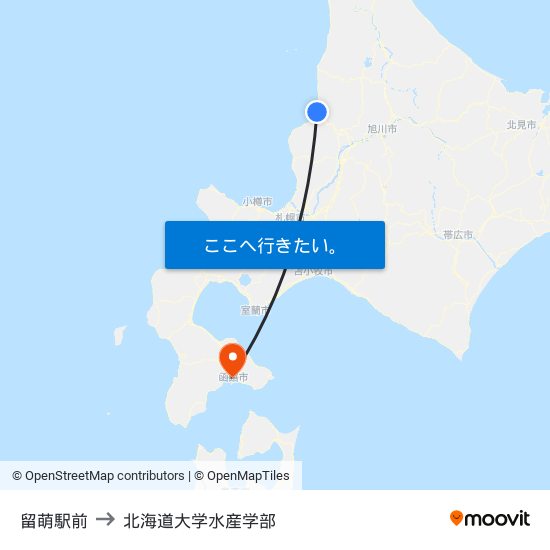 留萌駅前 to 北海道大学水産学部 map