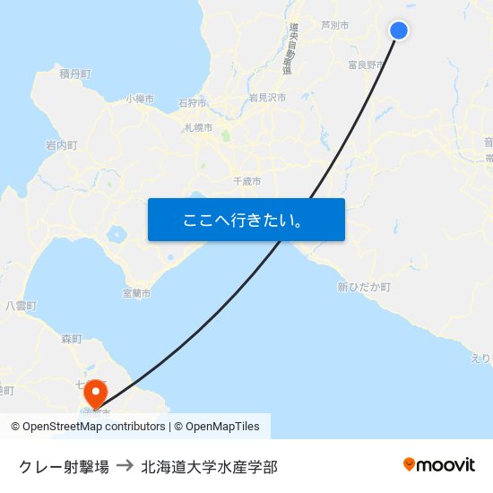 クレー射撃場 to 北海道大学水産学部 map