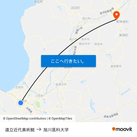 道立近代美術館 to 旭川医科大学 map