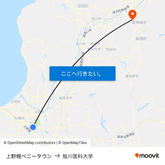 上野幌ベニータウン to 旭川医科大学 map