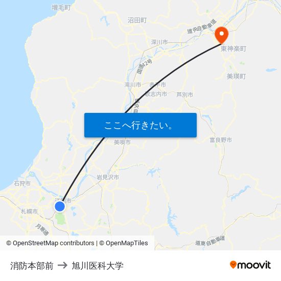 消防本部前 to 旭川医科大学 map