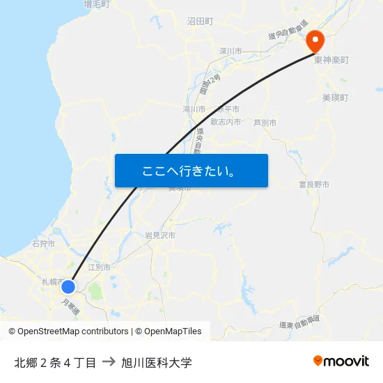 北郷２条４丁目 to 旭川医科大学 map