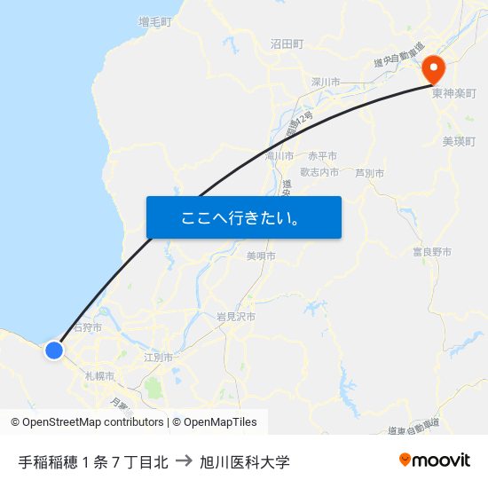 手稲稲穂１条７丁目北 to 旭川医科大学 map