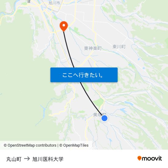 丸山町 to 旭川医科大学 map