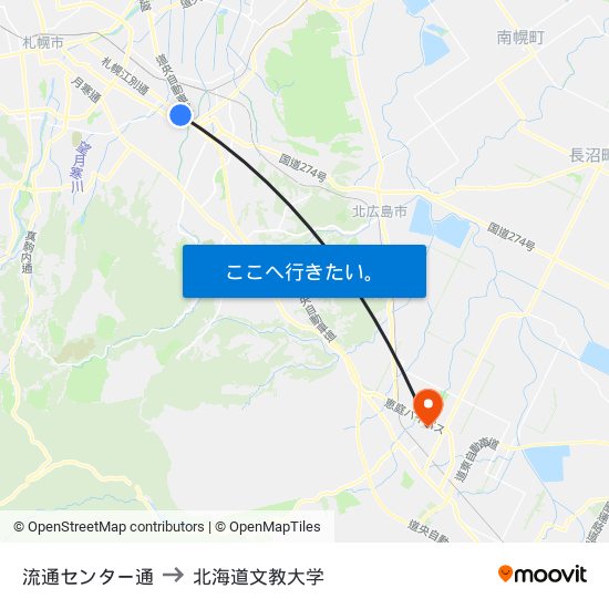 流通センター通 to 北海道文教大学 map