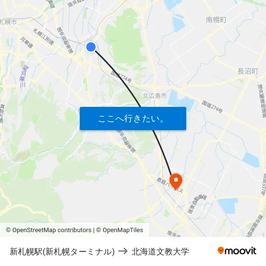 新札幌駅(新札幌ターミナル) to 北海道文教大学 map