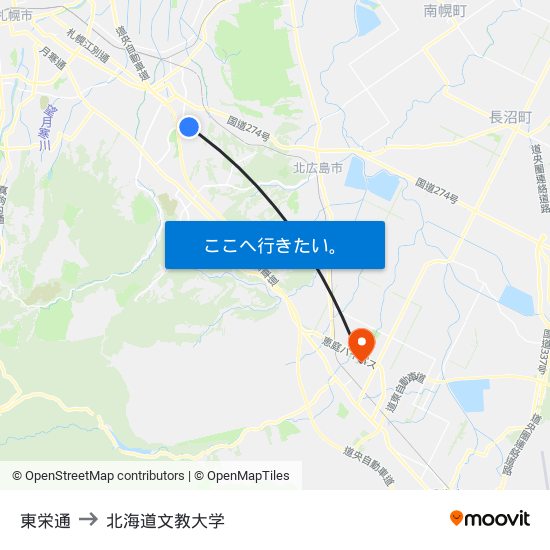 東栄通 to 北海道文教大学 map