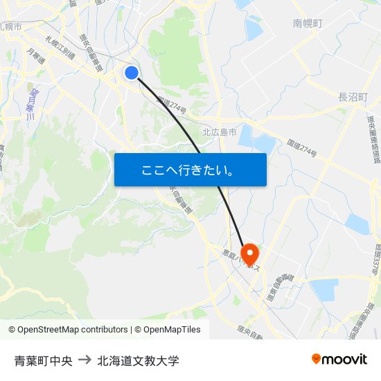 青葉町中央 to 北海道文教大学 map