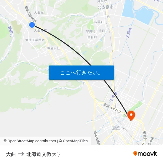 大曲 to 北海道文教大学 map