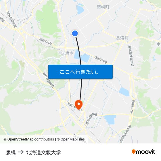 泉橋 to 北海道文教大学 map