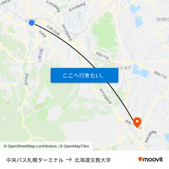 中央バス札幌ターミナル to 北海道文教大学 map