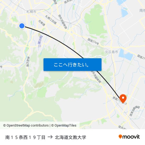 南１５条西１９丁目 to 北海道文教大学 map