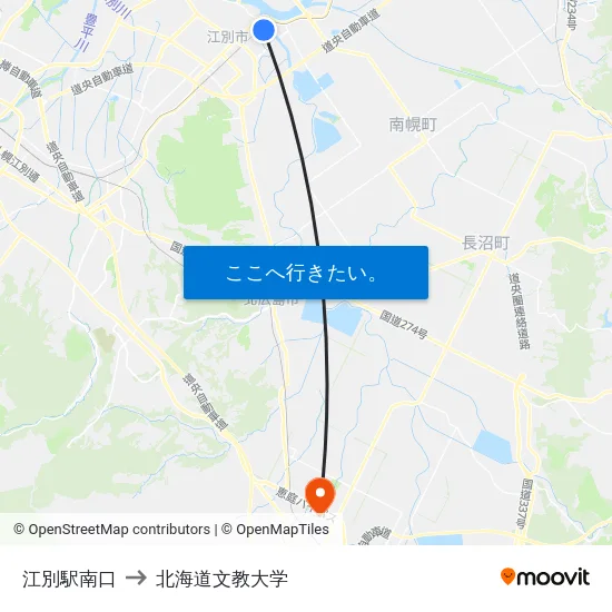 江別駅南口 to 北海道文教大学 map
