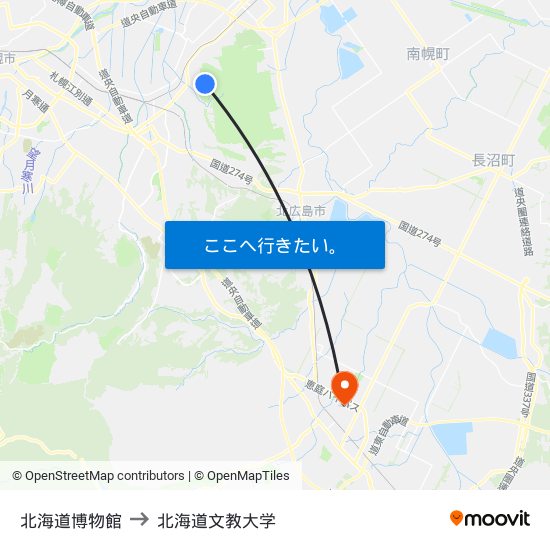北海道博物館 to 北海道文教大学 map