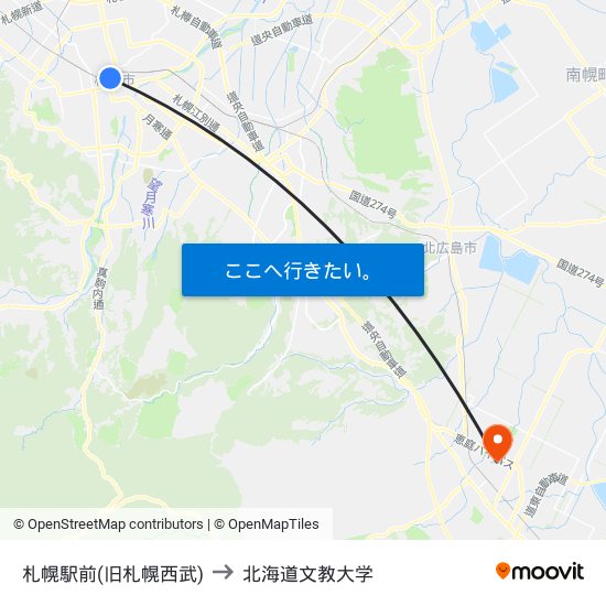 札幌駅前(旧札幌西武) to 北海道文教大学 map