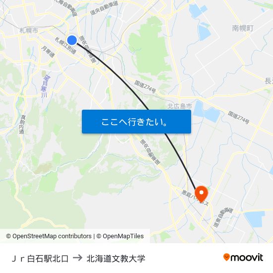 Ｊｒ白石駅北口 to 北海道文教大学 map