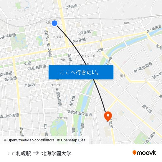 Ｊｒ札幌駅 to 北海学園大学 map
