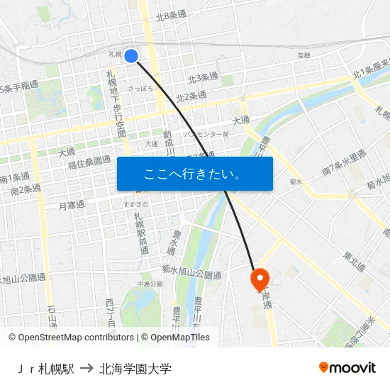 Ｊｒ札幌駅 to 北海学園大学 map