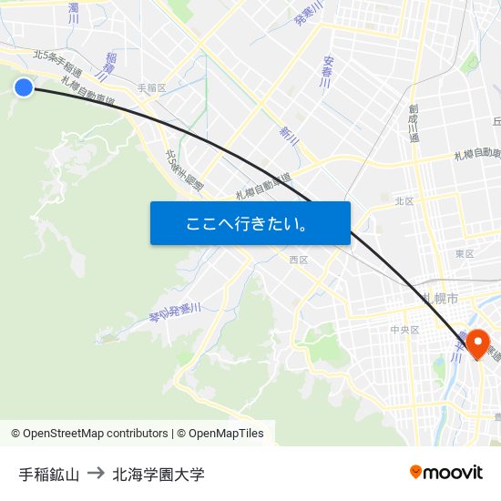 手稲鉱山 to 北海学園大学 map