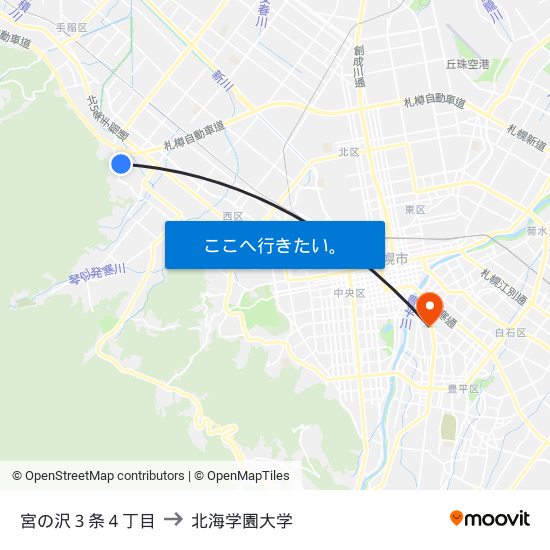 宮の沢３条４丁目 to 北海学園大学 map