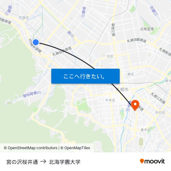 宮の沢桜井通 to 北海学園大学 map