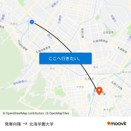 発寒向陽 to 北海学園大学 map