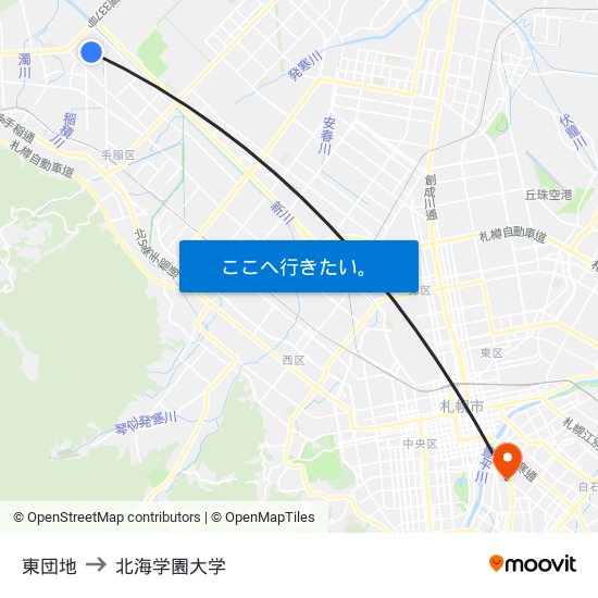 東団地 to 北海学園大学 map