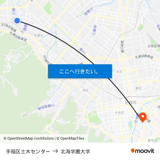 手稲区土木センター to 北海学園大学 map