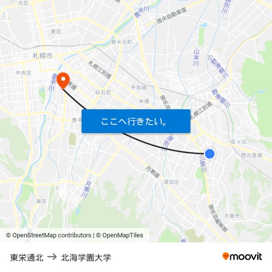 東栄通北 to 北海学園大学 map