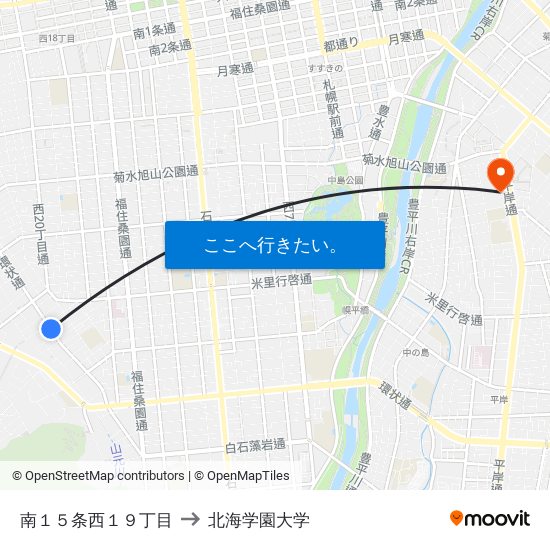 南１５条西１９丁目 to 北海学園大学 map